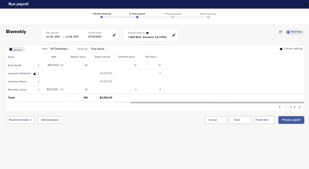 Run Powered by ADP Payroll Run Dashboard