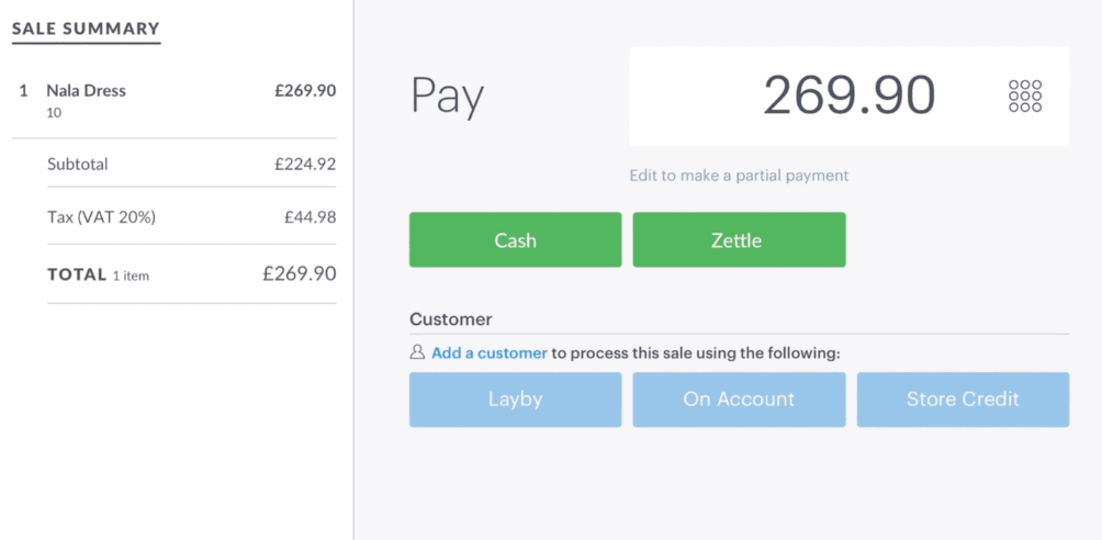 zettle payment screen