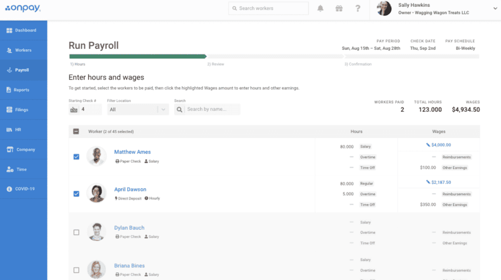 OnPay run payroll screen