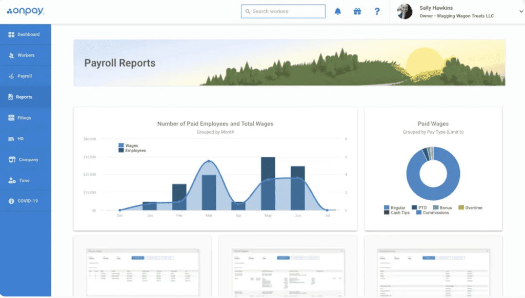 screenshot of OnPay's report dashboard